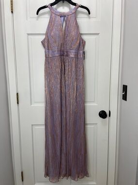 NWT Nightway R&M Richards Metallic Halter Formal Gown Lavender Pink - Size 14P